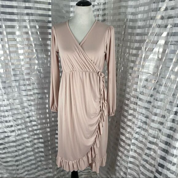 Bluebelle Maternity Vneck Long Sleeve Ruffle Dress - Picture 2 of 6